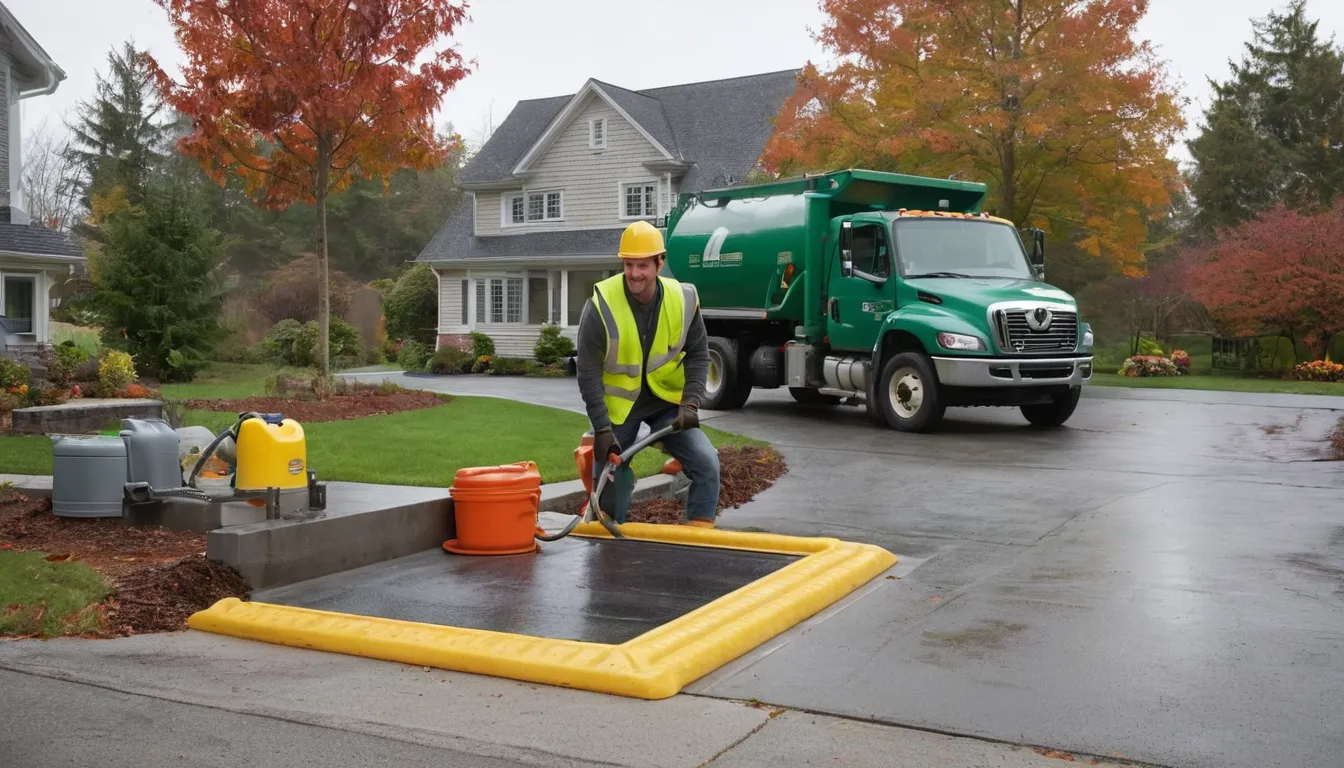 Friendly septic provider checking a tank access lid in a home yard near Princeton